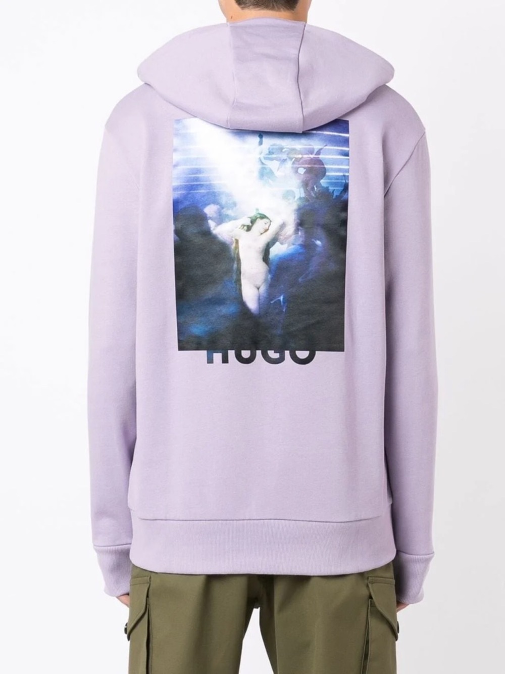HUGO Boss Graphic Artwork Hoodie Men’s Size M Lavender Cotton Terry Flaws Read